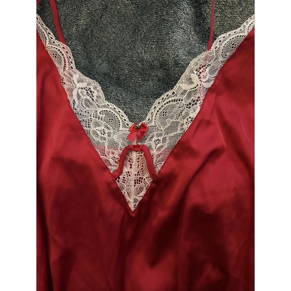 Vintage Y2K Lace Slip Dress Red White Women's Large Shift‎ Romantic Holiday Sexy - Picture 5 of 7